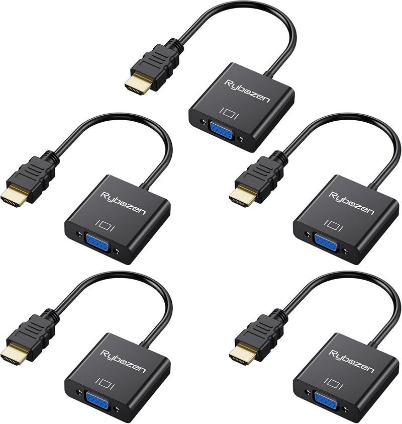 DigitConvert HDMI to VGA Adapter 5 Pack, Gold-Plated HDMI to VGA Converter (Male to Female), Compatible for Computer, Laptop, PC, Monitor, Projector, HDTV, Chromebook, Raspberry Pi, Roku, Xbox and More - Image 1